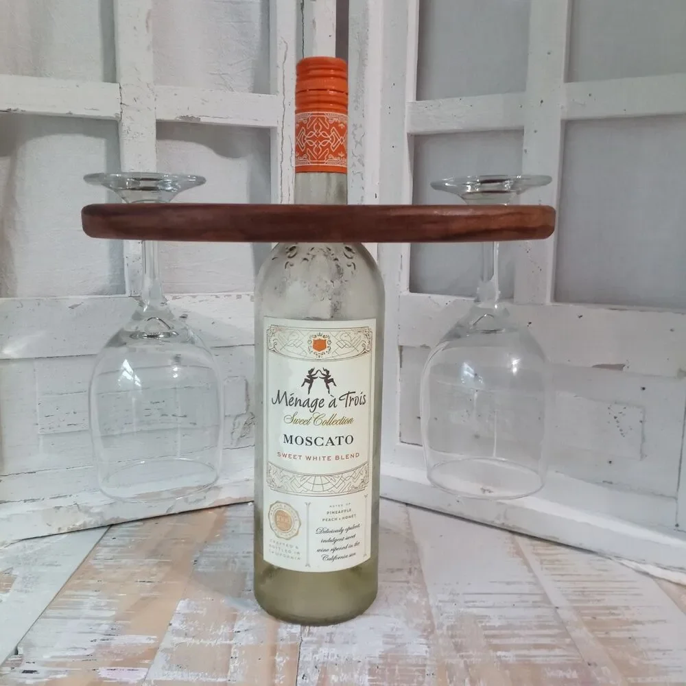 Monkey Pod Wood Wine Butler Caddy Glass Holder Laser Engraved Grapes Gift 10